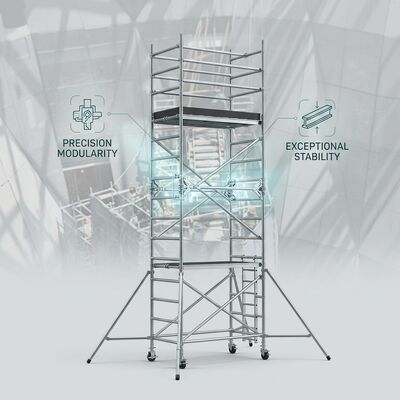 Un buon prezzo. Torre di ponteggio in alluminio a doppia larghezza 1,35 m, 450 kg, per impieghi gravosi, piattaforma di grado industriale, sistema di accesso per costruzioni, certificato CE in linea
